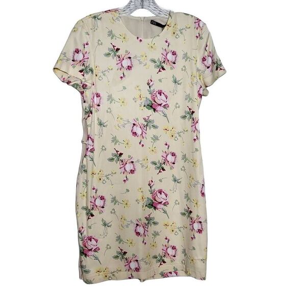 Zara Satin Effect Cut Out Sides Yellow Floral Mini Dress Size Medium - Picture 3 of 12